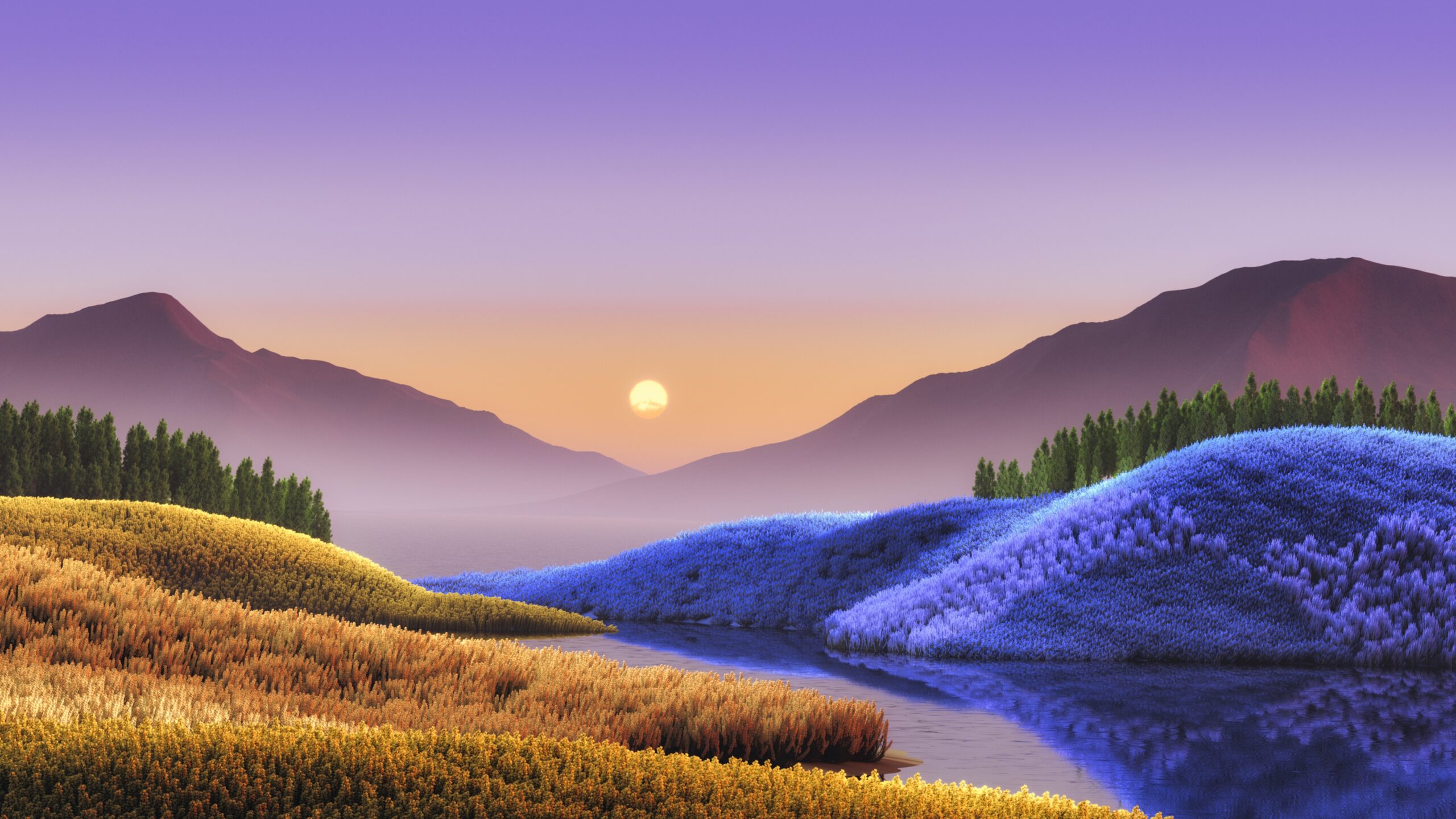 4K Sunset Illustration Landscape Nature Background Wallpaper for PC