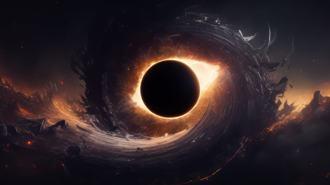 Experience the vastness of the universe with this stunning 4K wallpaper featuring a black hole in space, created with AI technology. The abstract scene showcases the unique beauty of deep space and the mysterious nature of black holes.