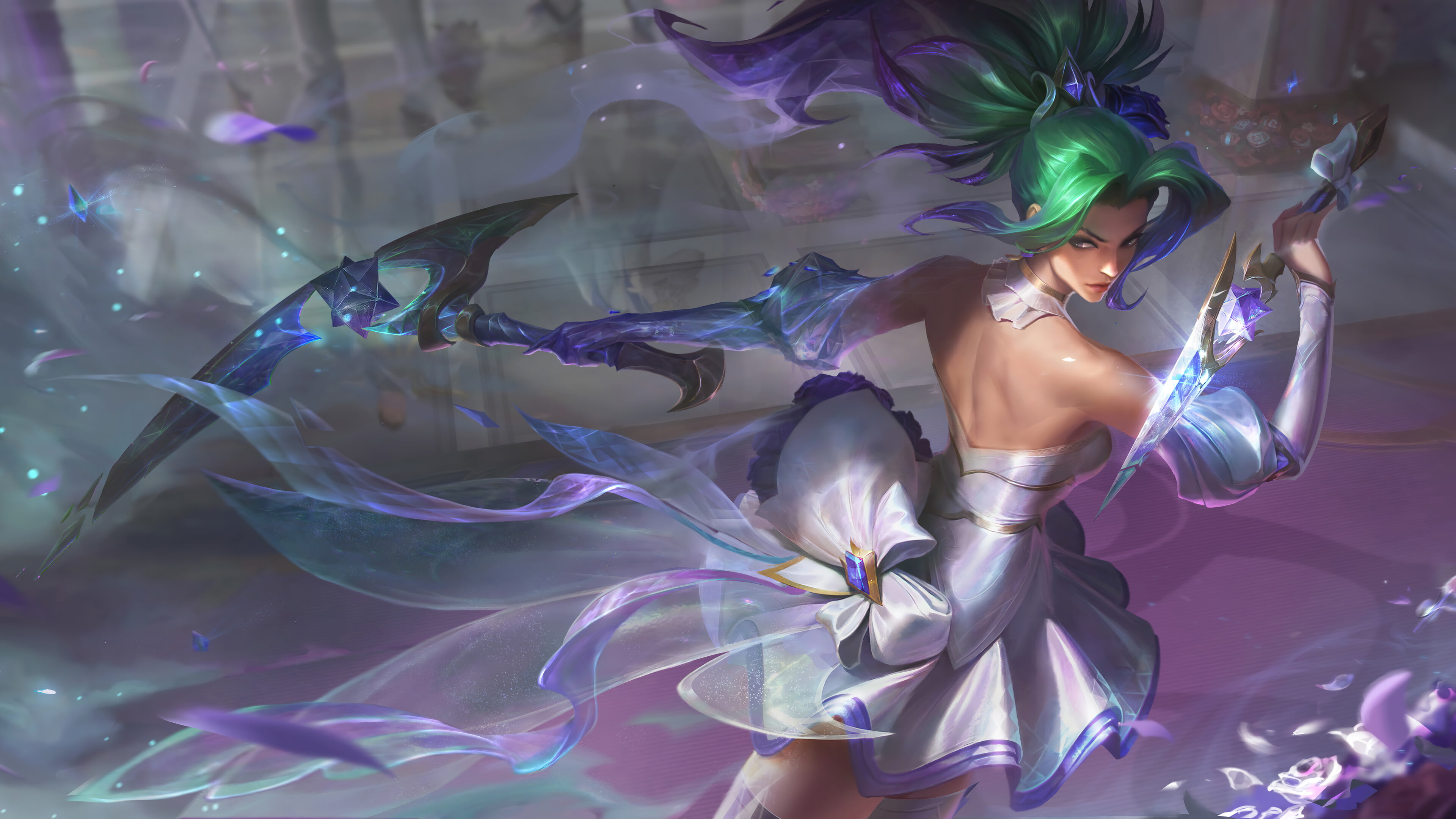 Akali Crystal Rose skin splash art for LoL Wild Rift depicted in 4K resolution.