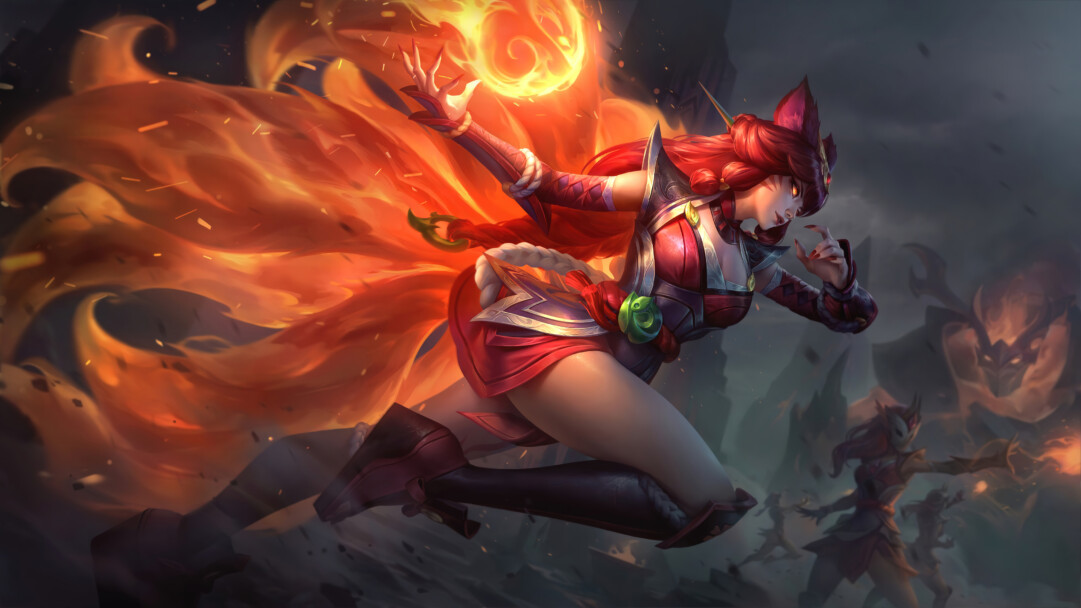 A vibrant and stunning 4K wallpaper of the Foxfire Ahri ASU skin from League of Legends (LoL) game