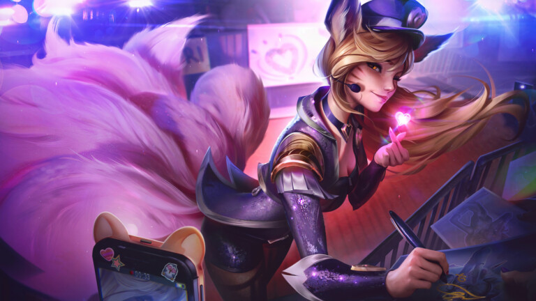 A stunning 4K desktop wallpaper featuring the Popstar Ahri ASU skin from League of Legends.