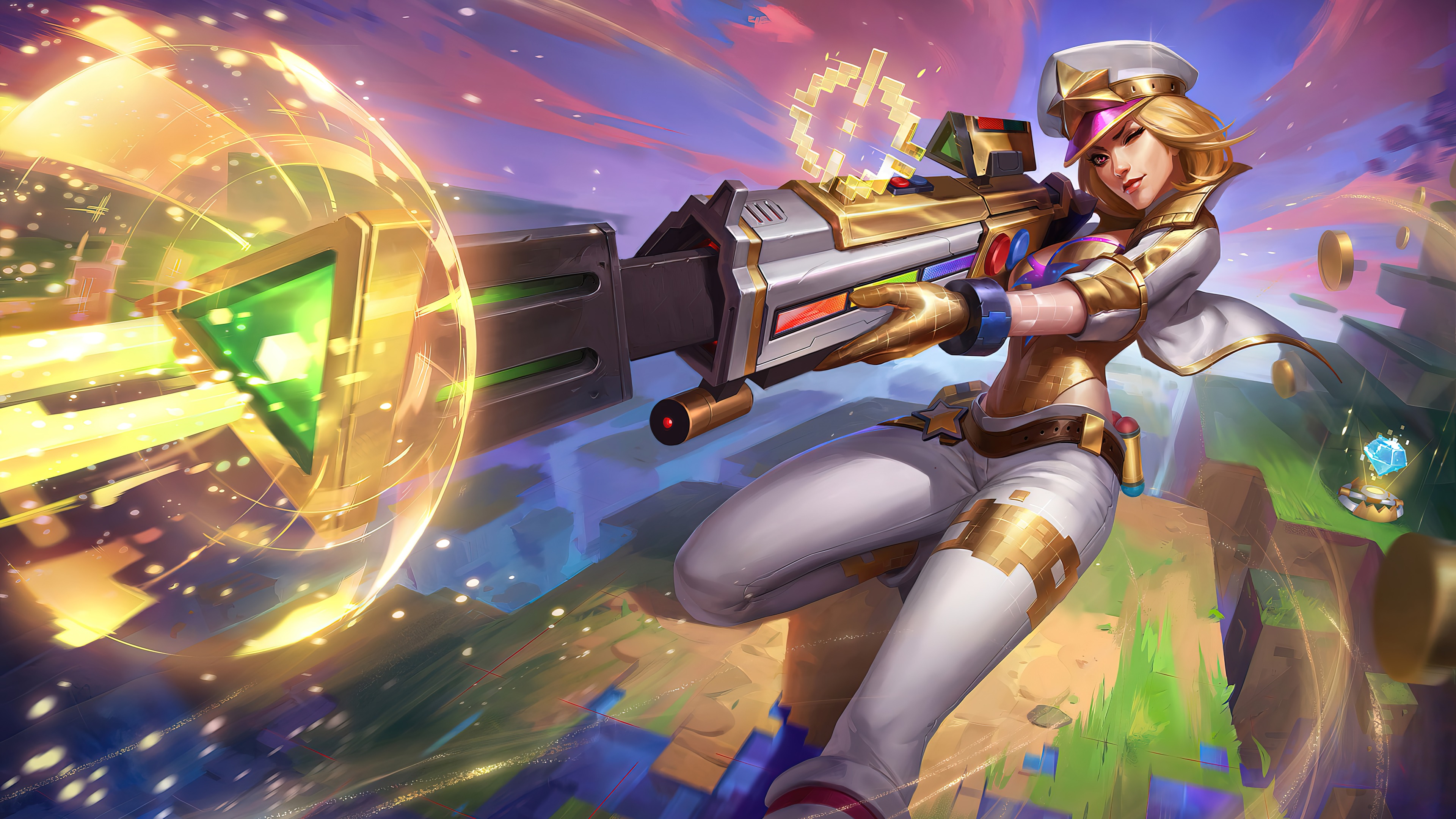 A stunning 4K desktop wallpaper featuring Arcade Caitlyn Prestige Edition skin from League of Legends.