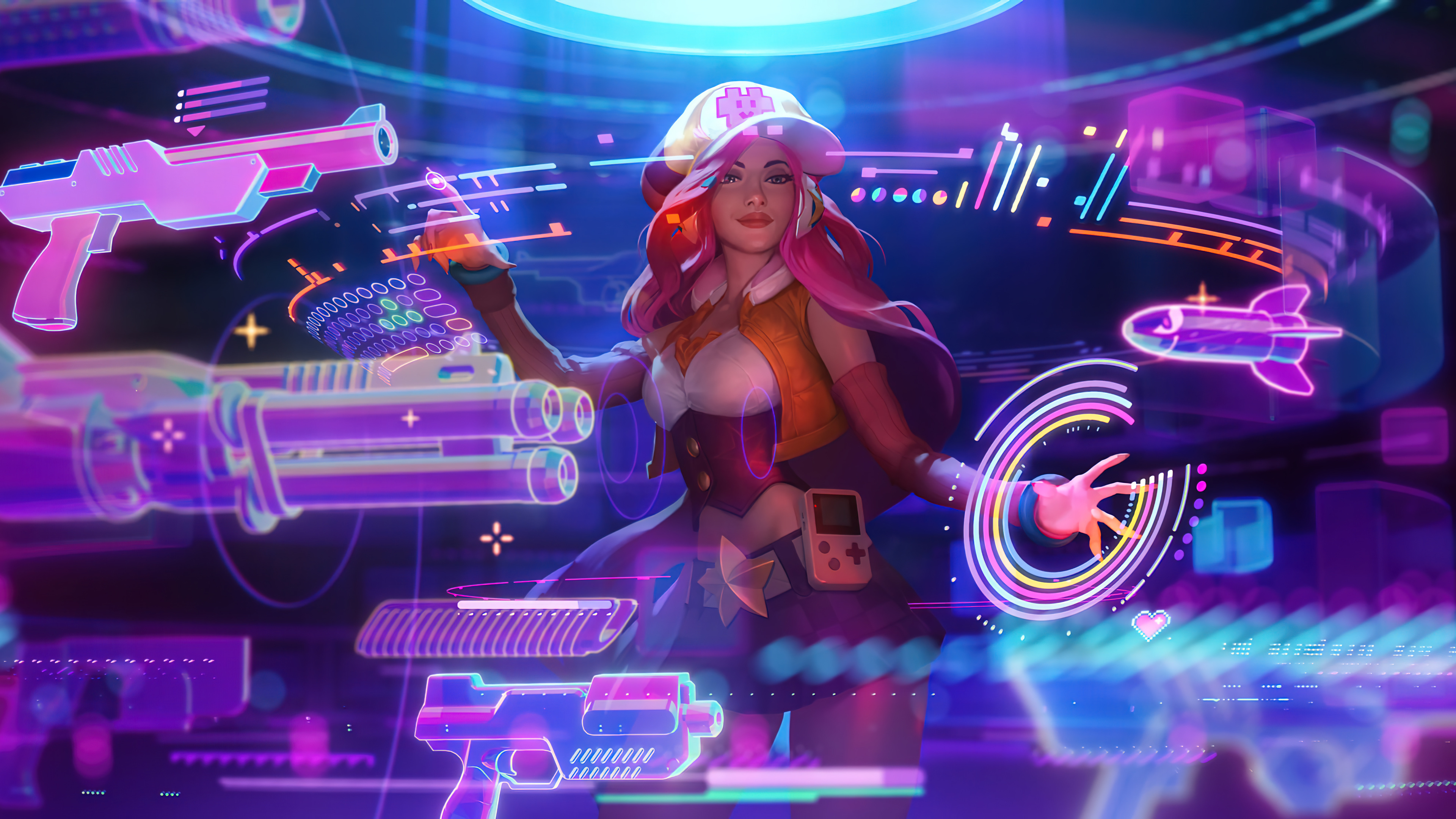 LoL 4K desktop wallpaper featuring the Miss Fortune Arcade skin from League of Legends: Legends of Runeterra.