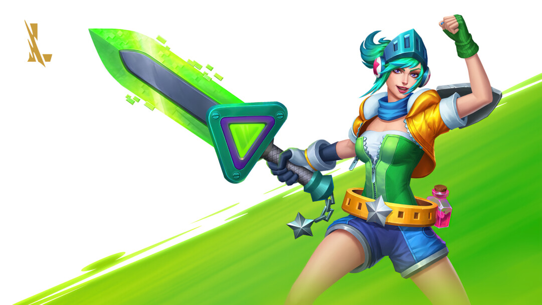 A stunning 4K desktop wallpaper featuring the Arcade Riven skin from League of Legends Wild Rift.