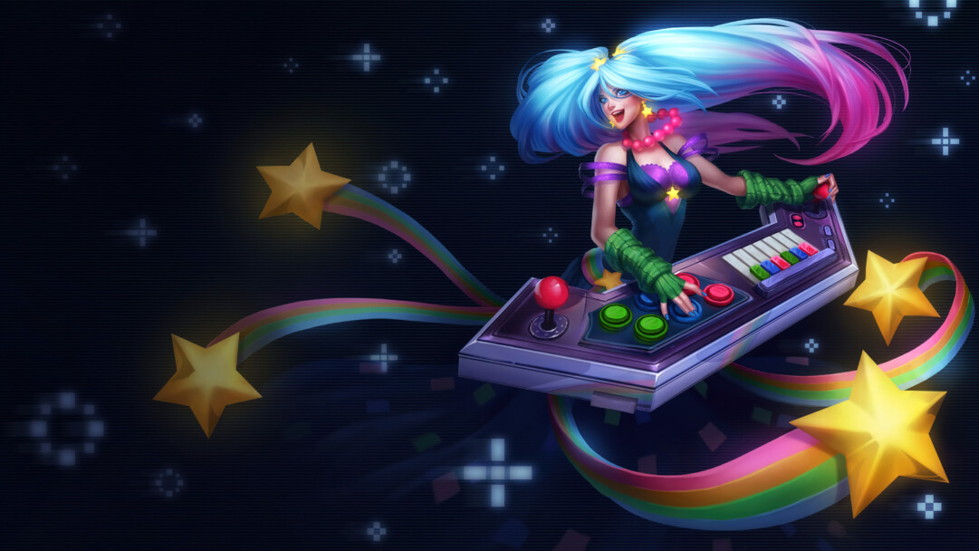 A stunning 4K desktop wallpaper featuring the Arcade Sona skin from League of Legends Wild Rift.