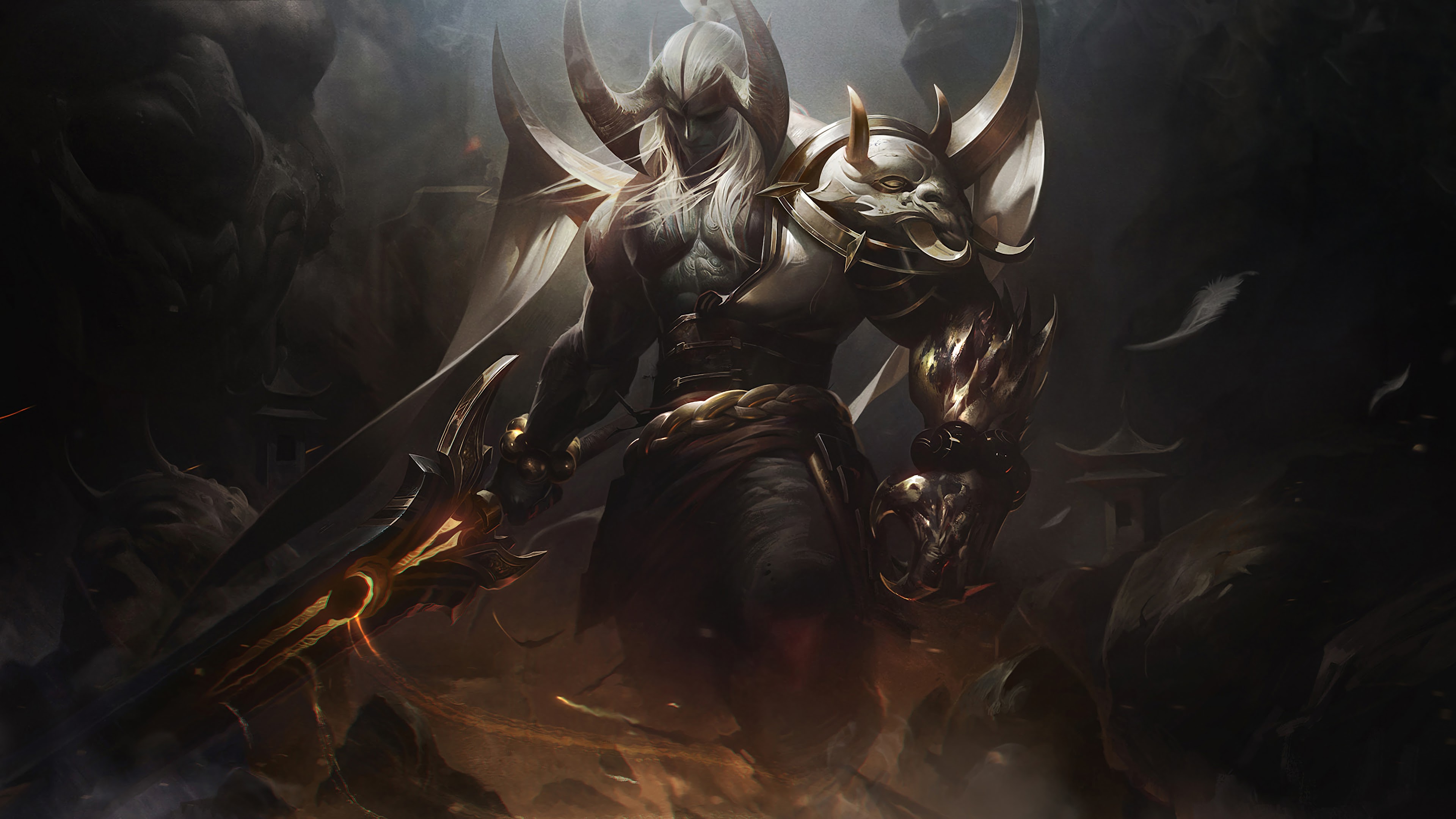 LoL 4K wallpaper featuring the Blood Moon Aatrox Prestige Edition skin from League of Legends.