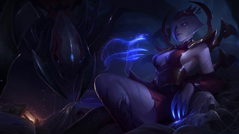 A hauntingly beautiful 4K desktop wallpaper featuring the Blood Moon Elise skin from League of Legends.