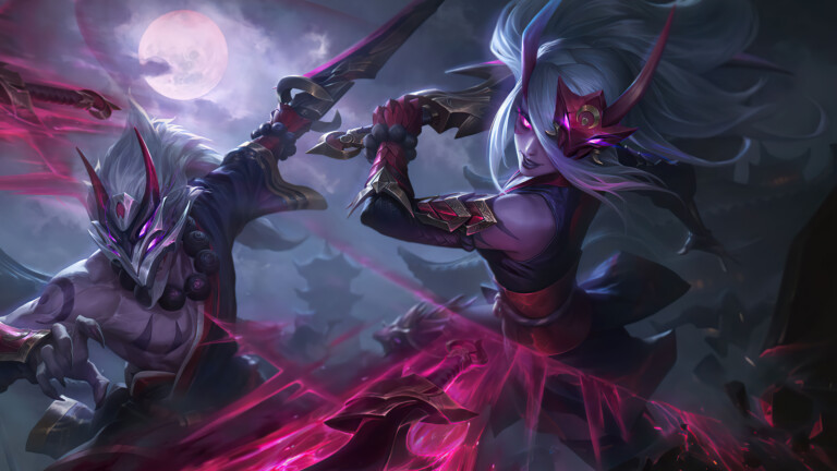 A high-quality 4K desktop wallpaper featuring the Blood Moon Katarina skin from the popular online game League of Legends.