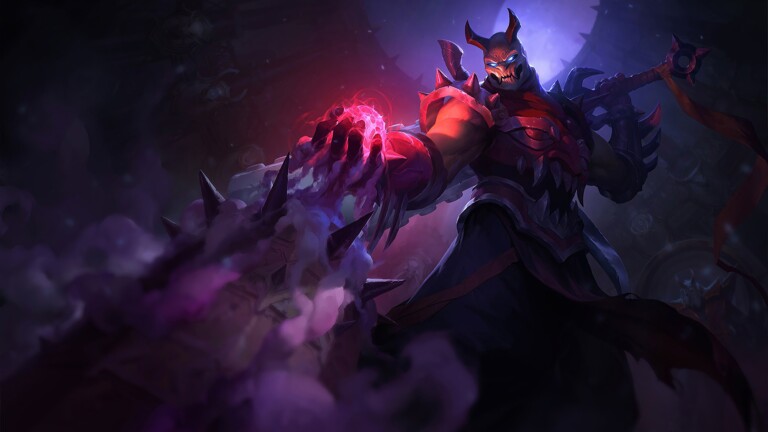 A striking 4K desktop wallpaper featuring the Blood Moon Shen skin from the popular game League of Legends.