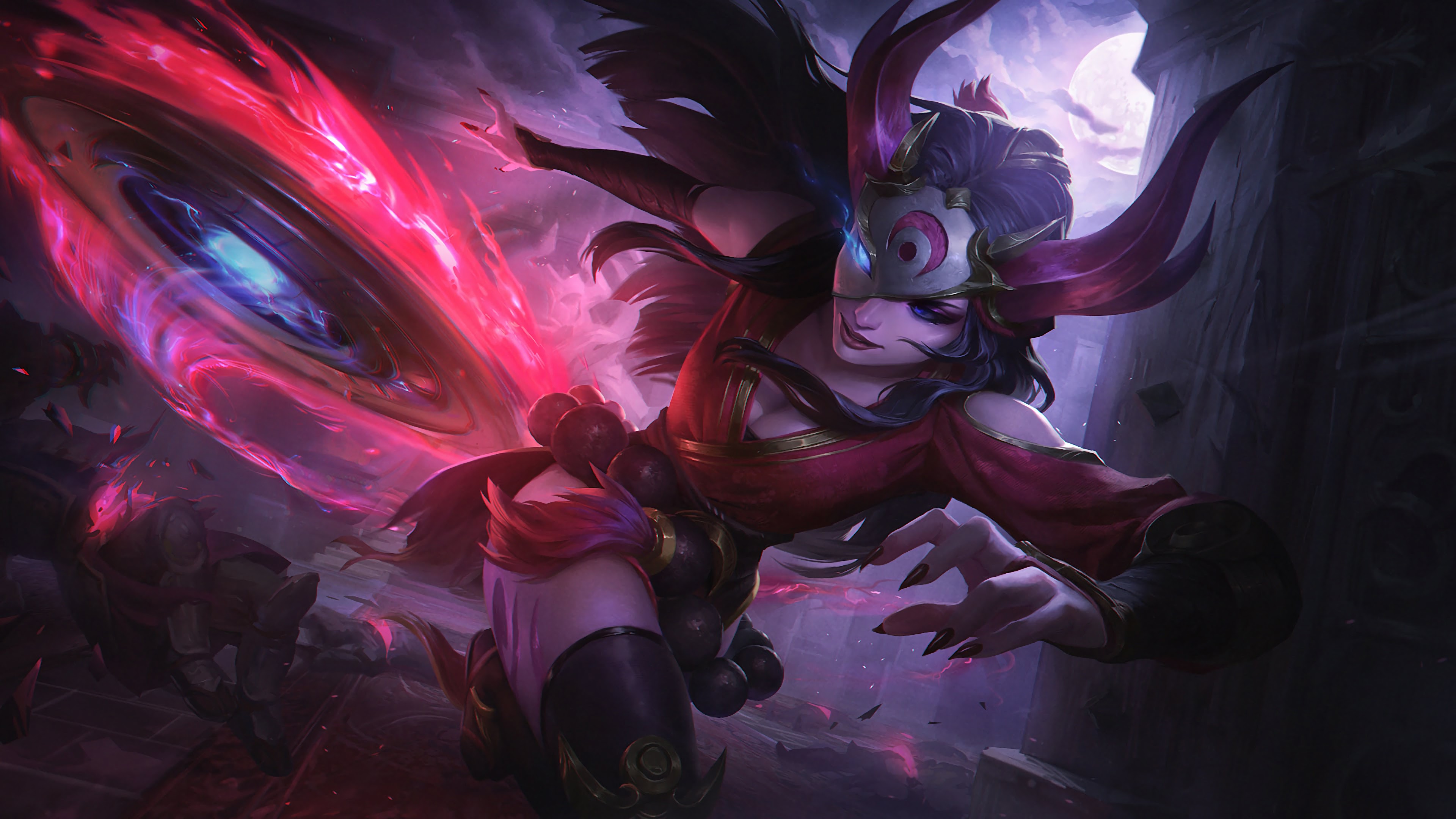 A stunning 4K desktop wallpaper featuring the Blood Moon Sivir skin from League of Legends.