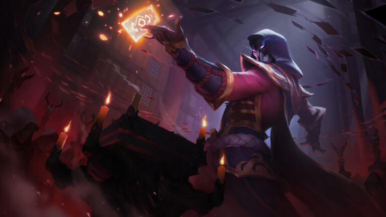 A stunning 4K desktop wallpaper featuring the Blood Moon Twisted Fate skin from League of Legends.