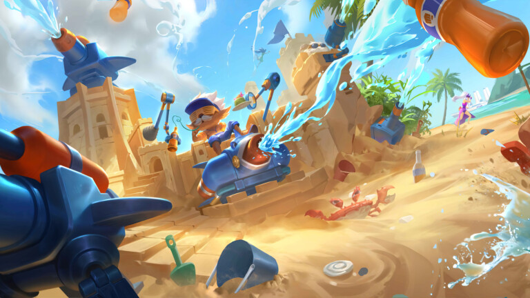 A cool 4K desktop wallpaper featuring the Pool Party Heimerdinger skin from League of Legends. Heimerdinger is ready for some fun in the sun with his new pool party outfit.