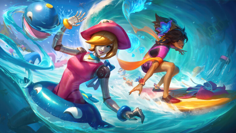 A refreshing 4K desktop wallpaper featuring the Pool Party Orianna skin in League of Legends.