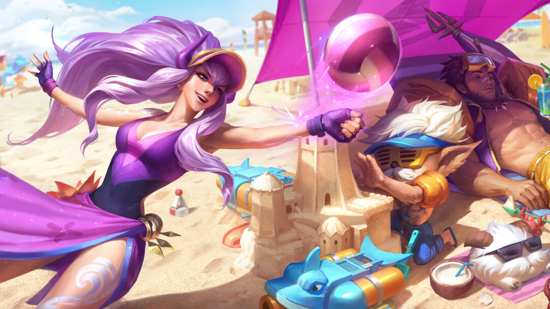 Enjoy the sun and waves with this stunning 4K desktop wallpaper featuring the Pool Party Syndra skin from League of Legends.
