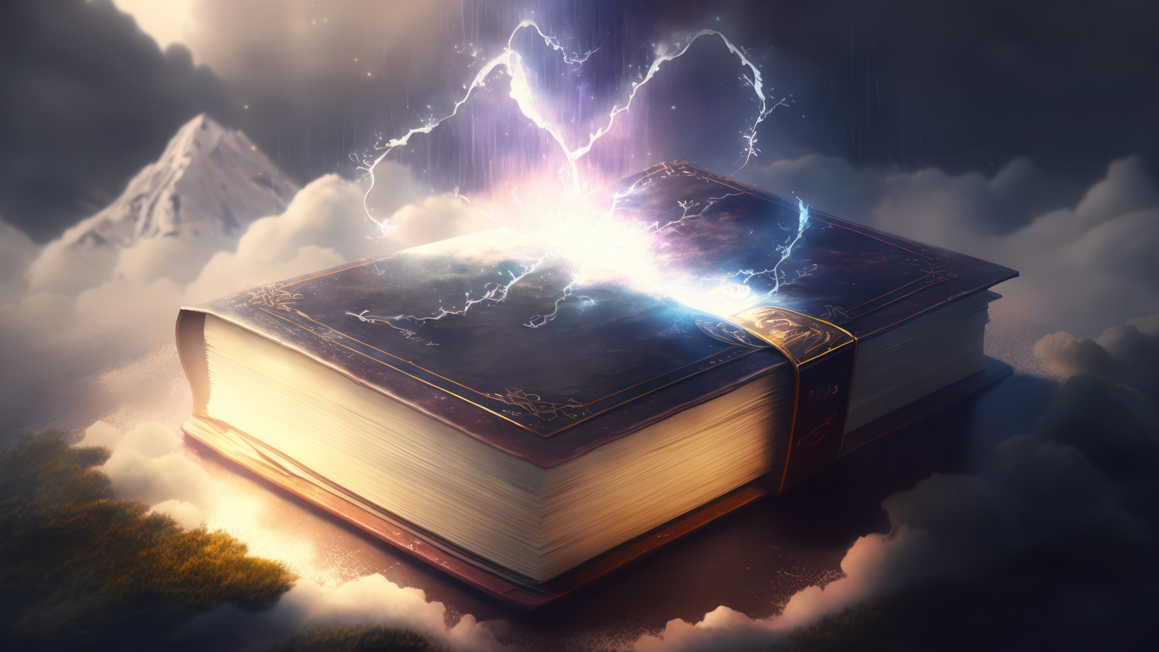 Powerful Lightning Strike On Book AI Generated 4K Desktop Wallpaper.