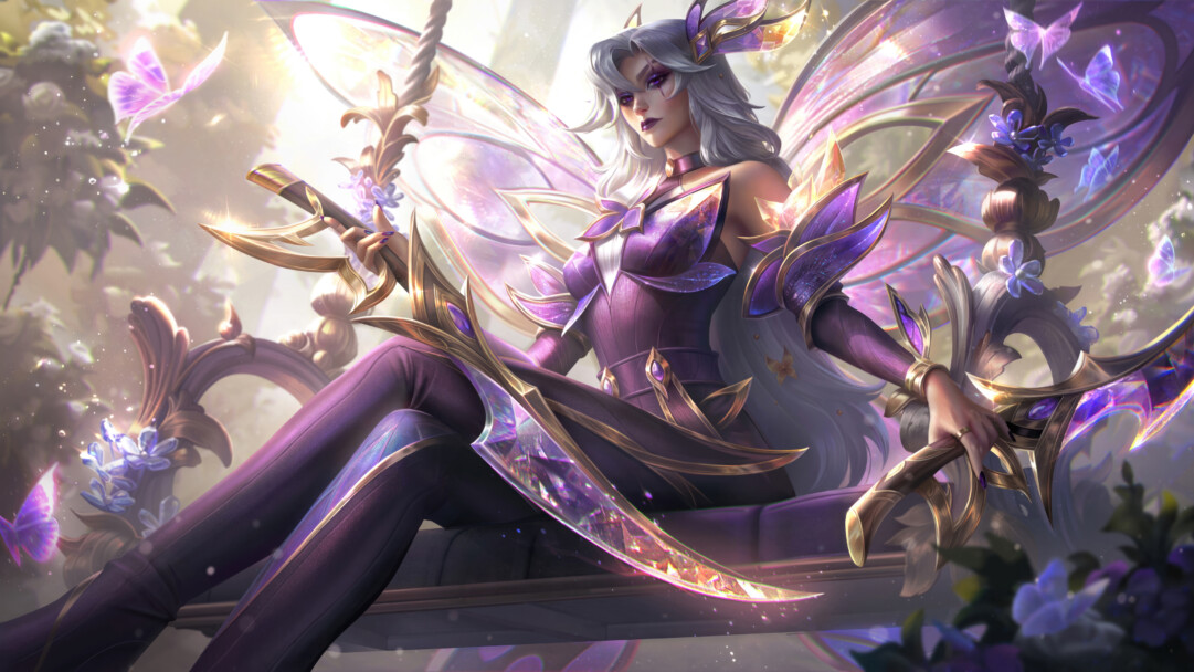 A mesmerizing 4K desktop wallpaper featuring the Faerie Court Katarina Prestige Skin from League of Legends.