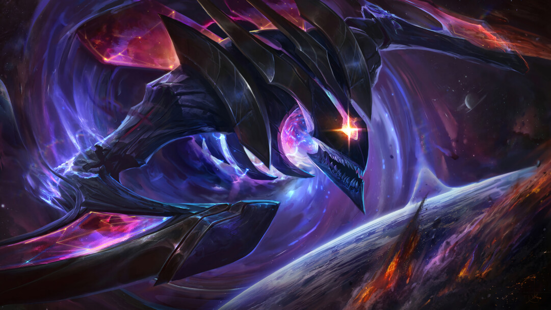 A stunning 4K desktop wallpaper featuring the Kha'Zix Dark Star skin in League of Legends Wild Rift.