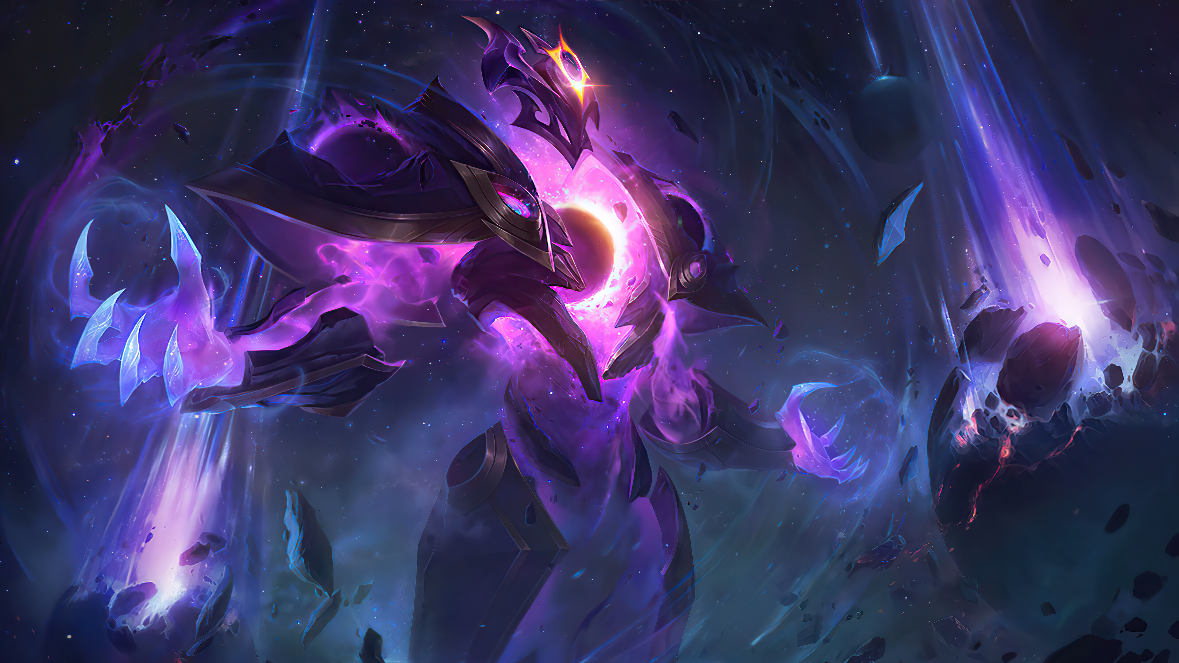 A stunning 4K desktop wallpaper featuring the Dark Star Xerath skin from League of Legends.