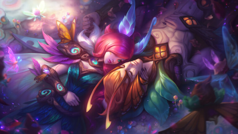 Enjoy the enchanting beauty of Elderwood Xayah and Rakan skin in this 4K wallpaper.