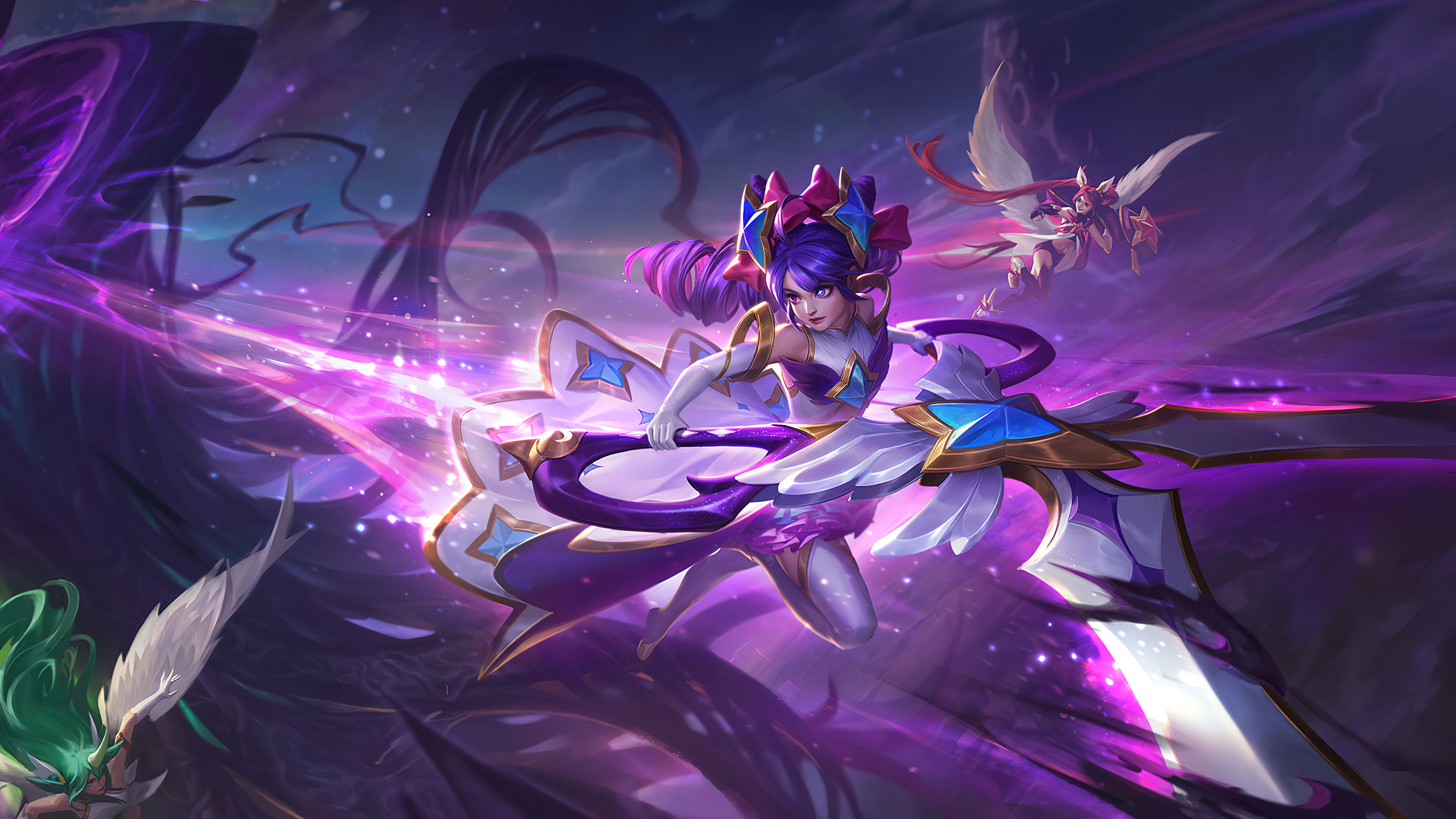 A stunning 4K desktop wallpaper featuring Star Guardia Gwen skin V2 from League of Legends Runeterra.