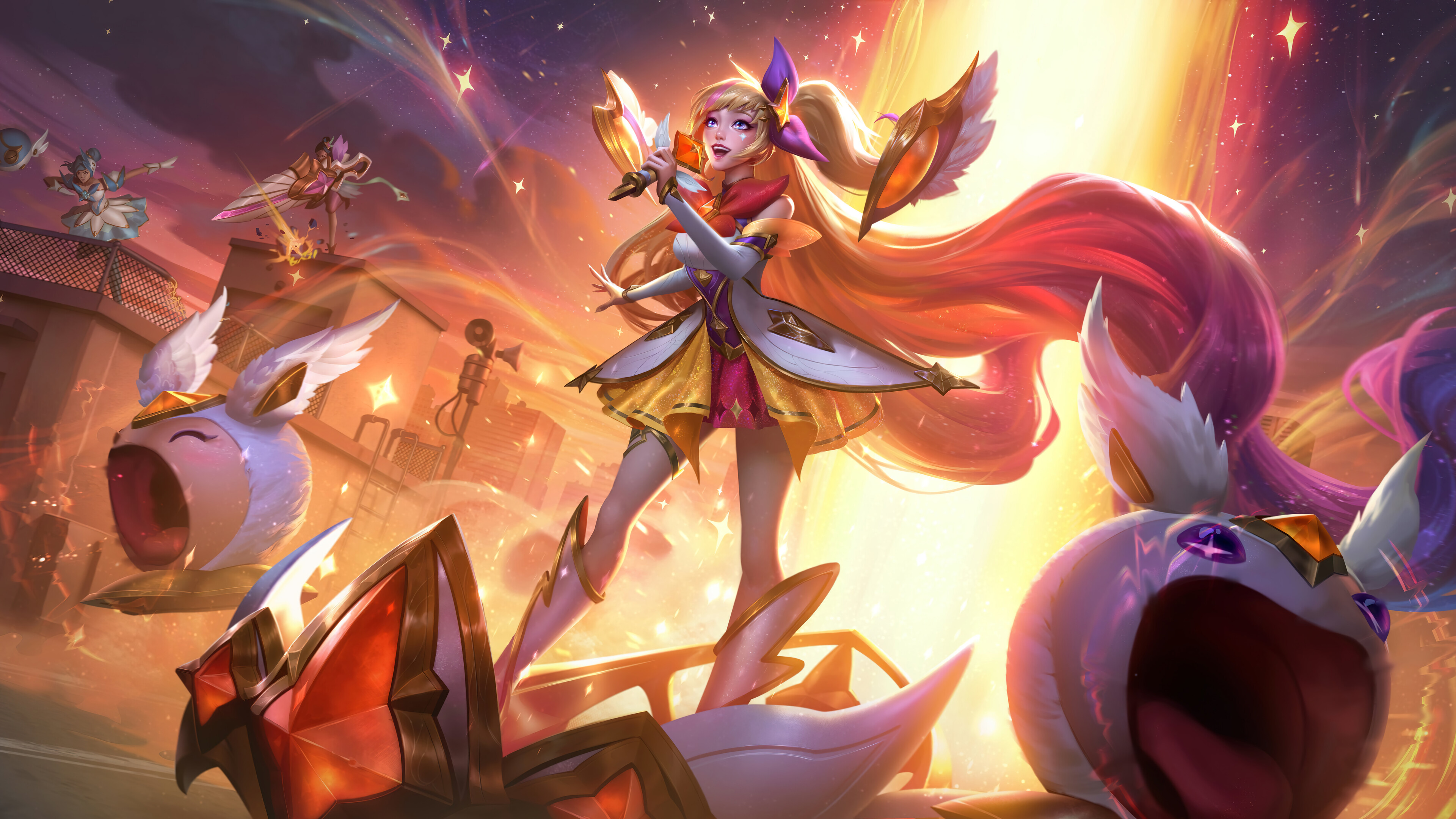 Get mesmerized with this stunning 4K wallpaper featuring the Star Guardian Seraphine skin in League of Legends Wild Rift.