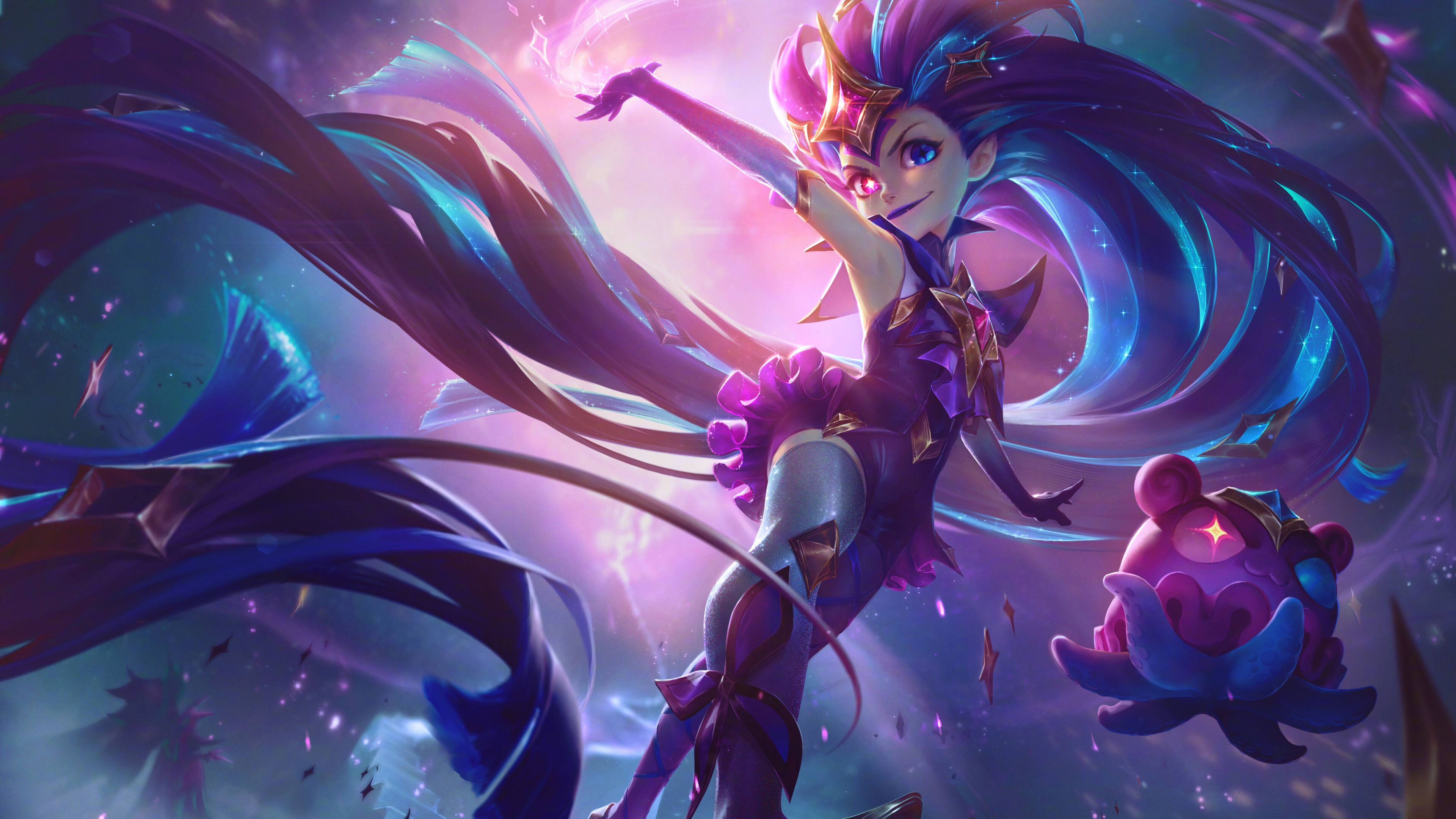 A stunning 4K desktop wallpaper featuring the Star Guardian Zoe skin from League of Legends.