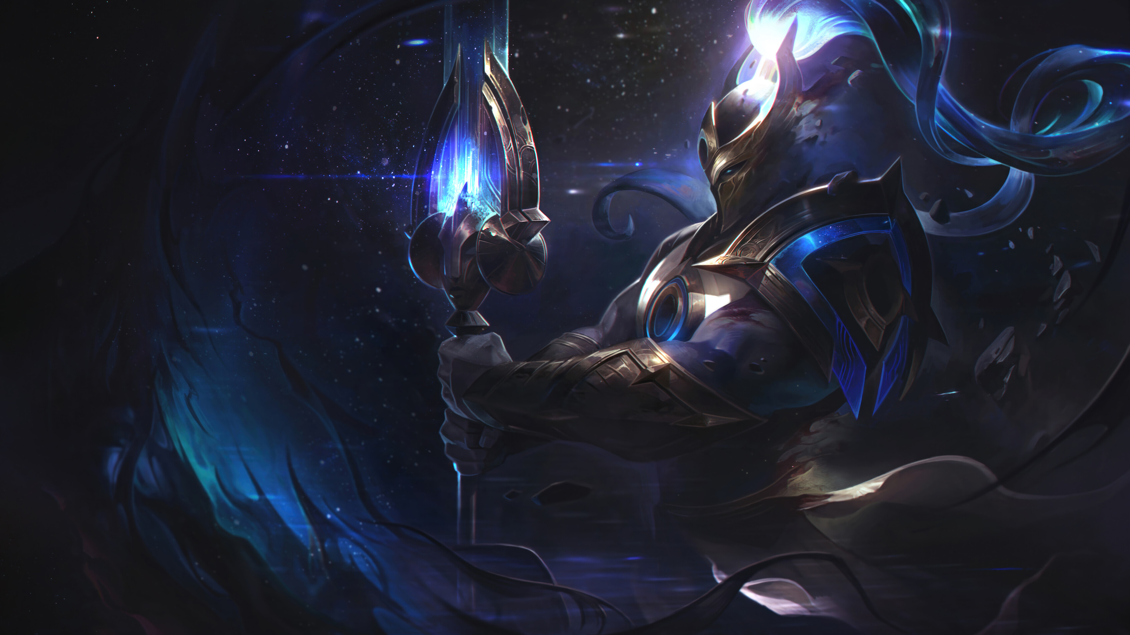 A stunning 4K desktop wallpaper featuring the Cosmic Defender Xin Zhao skin from League of Legends.