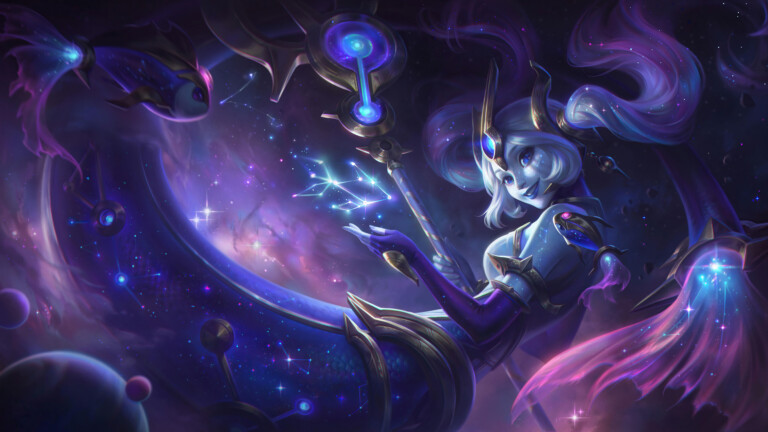 A mesmerizing 4K desktop wallpaper featuring the Cosmic Destiny Nami skin from League of Legends.