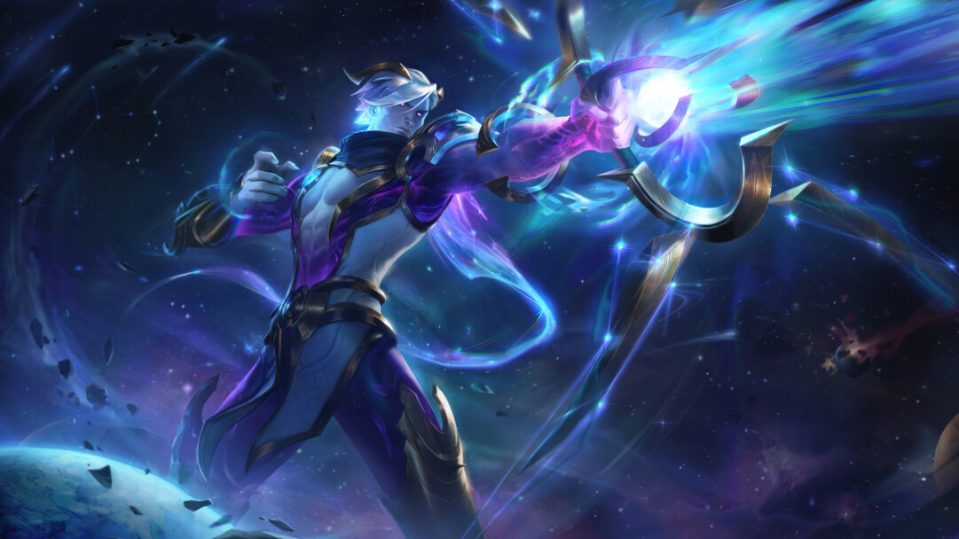 A stunning 4K desktop wallpaper featuring the Cosmic Hunter Varus skin from League of Legends.