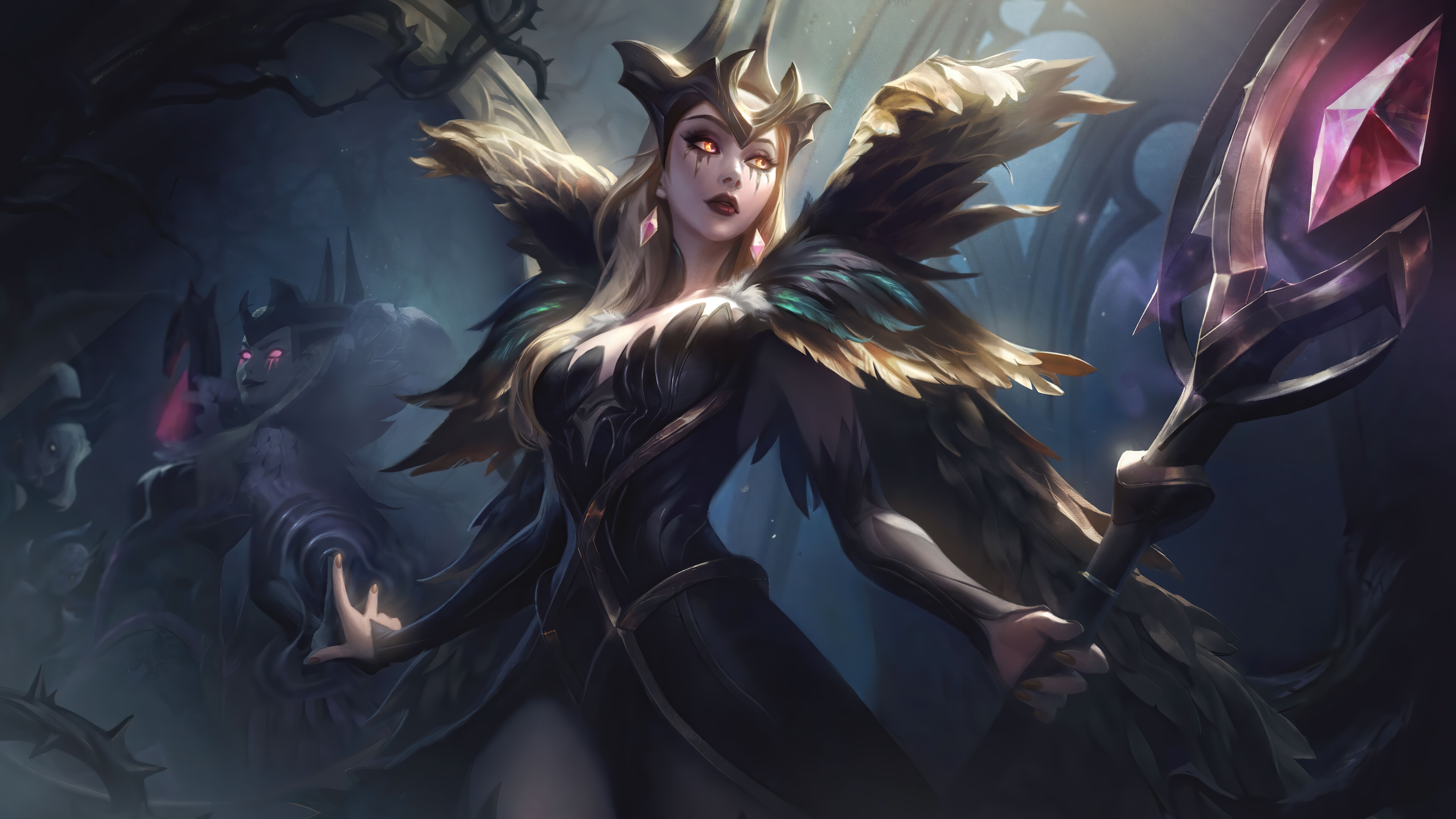 A beautiful 4K desktop wallpaper featuring the Coven LeBlanc skin from League of Legends.