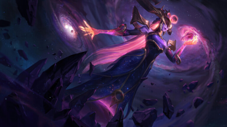 A stunning 4K desktop wallpaper featuring the Dark Cosmic Lissandra skin from League of Legends.