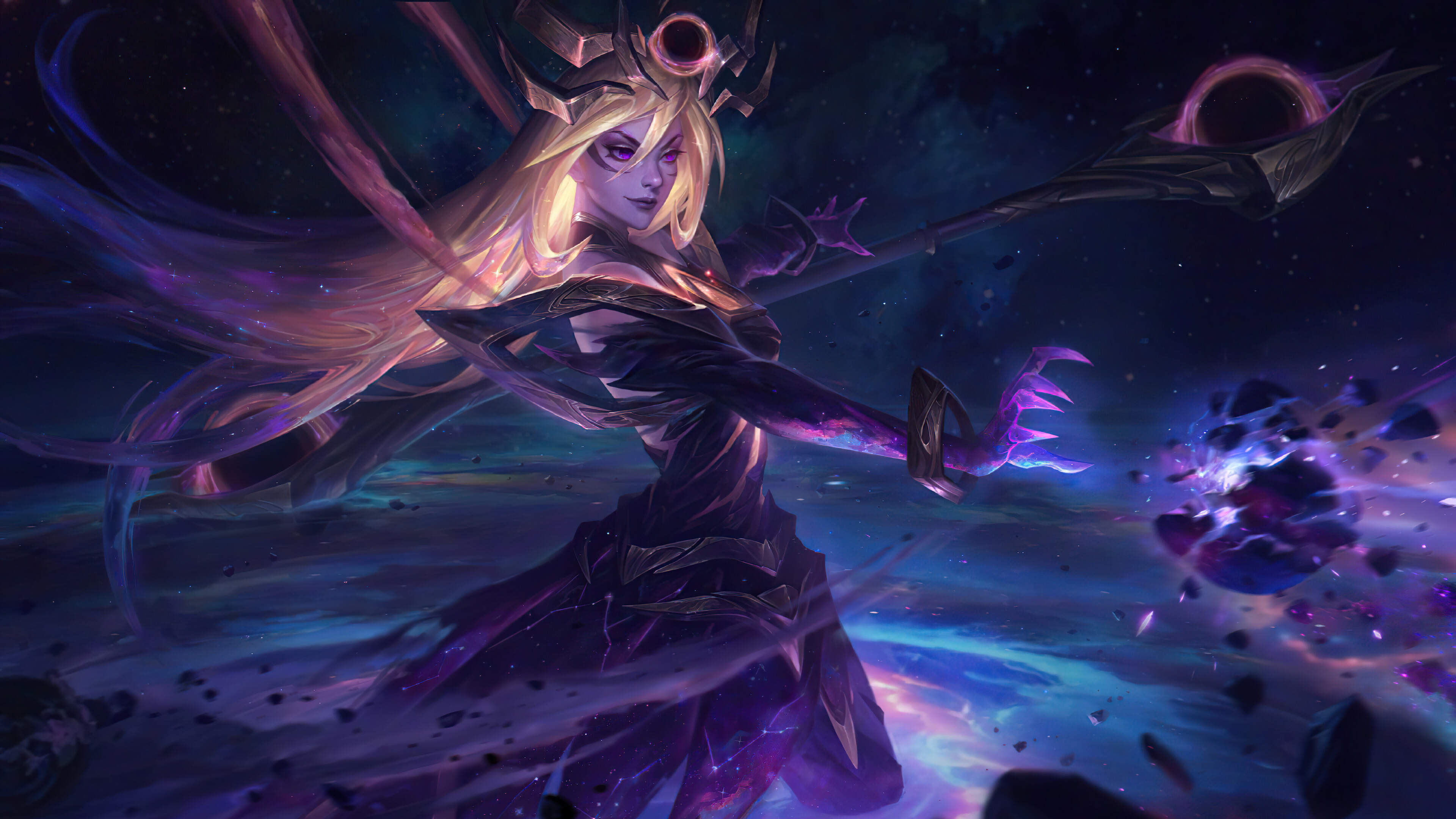 A stunning 4K desktop wallpaper featuring the Cosmic Lux skin from League of Legends.