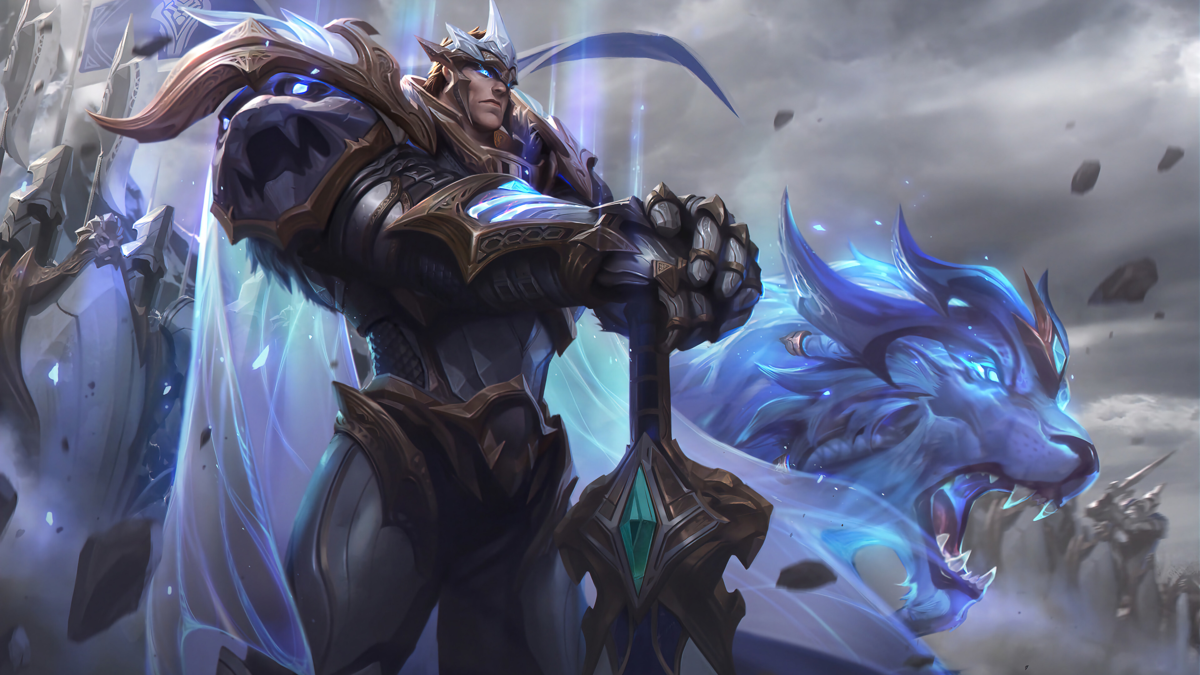 A stunning 4K desktop wallpaper featuring the God King Garen skin from League of Legends.