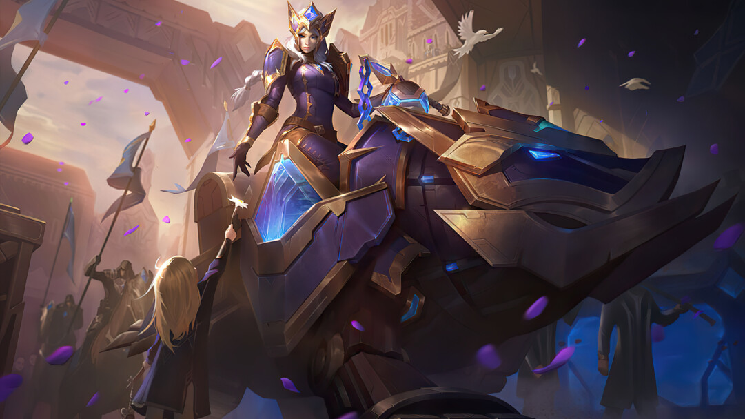 A stunning 4K wallpaper featuring the Hextech Sejuani skin from League of Legends. Sejuani, the Freljordian champion, is depicted with her futuristic Hextech armor and riding her mechanical boar in an epic winter landscape.