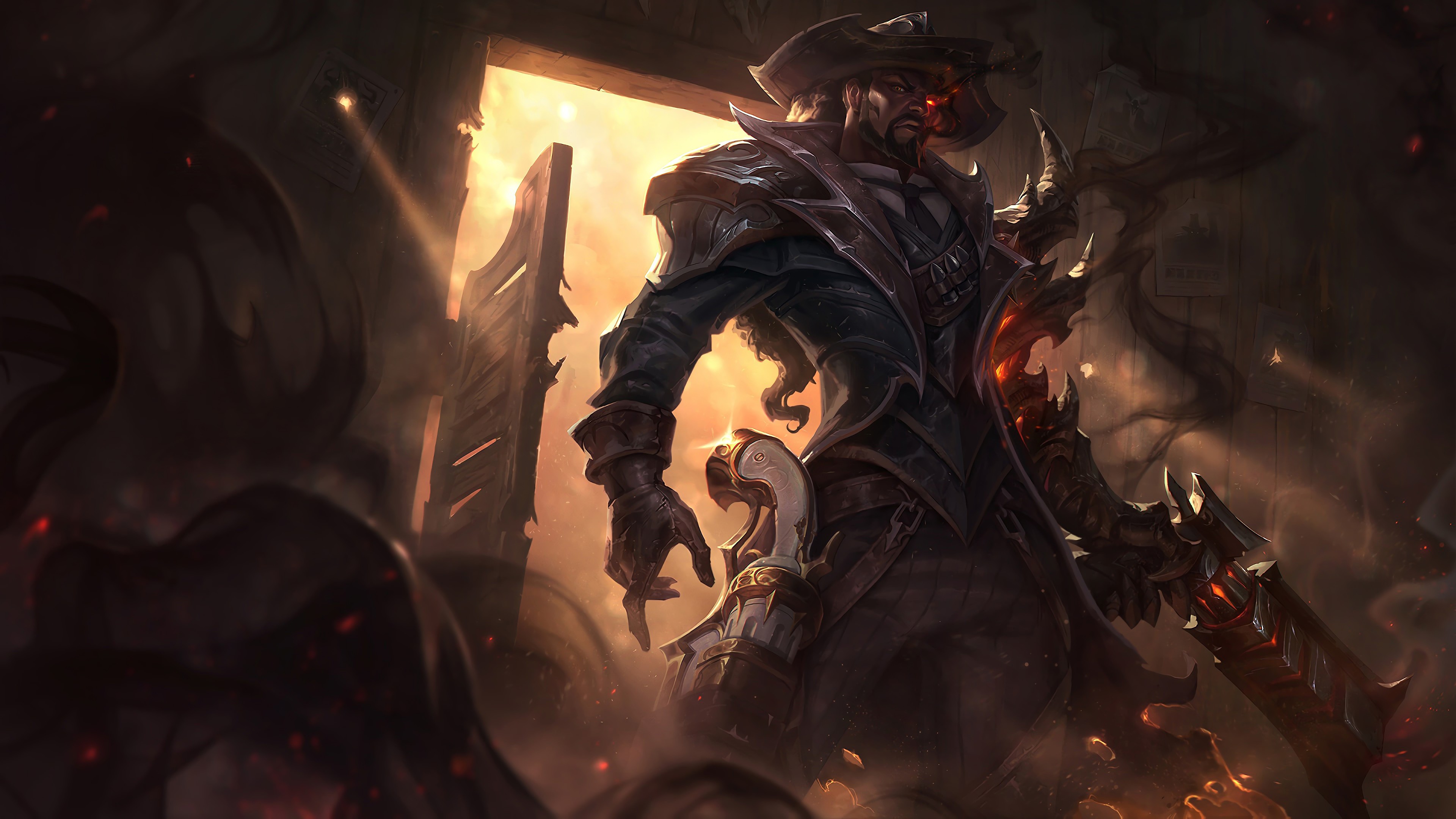 A captivating 4K wallpaper featuring the High Noon Lucian skin from League of Legends. Lucian, a gunslinger with a dark past, is depicted in a dramatic High Noon-themed setting, ready for an intense showdown.