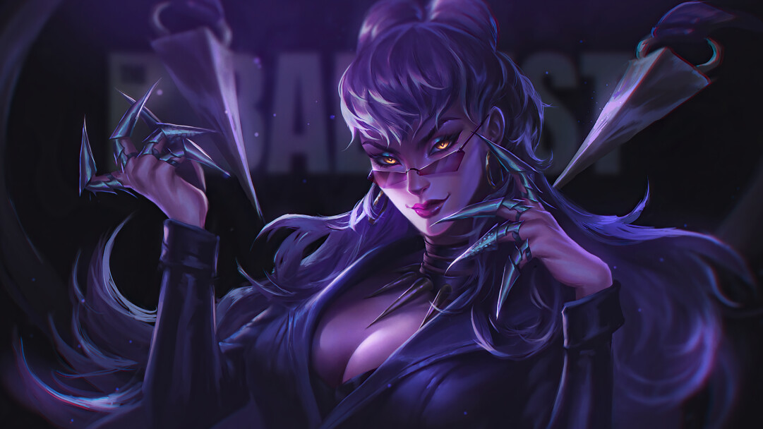 A mesmerizing 4K wallpaper featuring the K/DA Evelynn The Baddest skin from League of Legends. Evelynn, the seductive assassin in her stunning K/DA outfit.