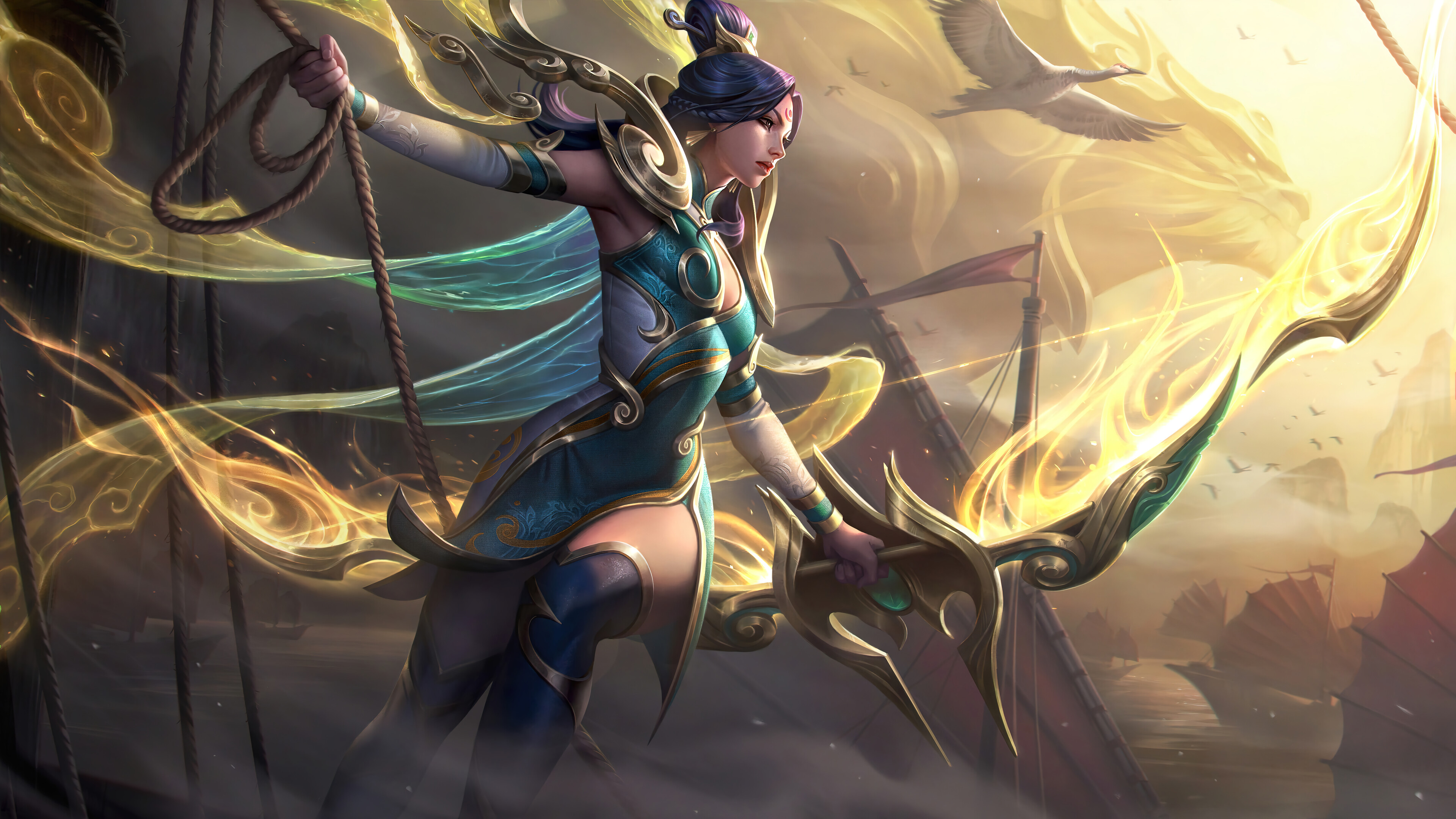 A beautiful 4K desktop wallpaper featuring the Lunar Empress Ashe skin from League of Legends.