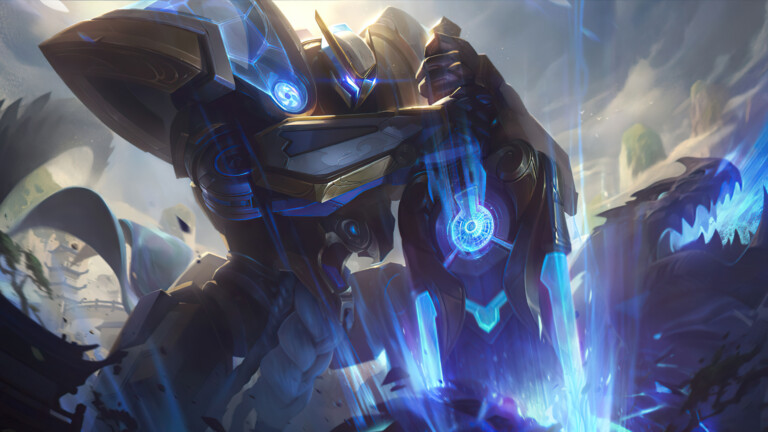 A stunning 4K desktop wallpaper featuring the Mecha Kingdoms Garen Skin from League of Legends.