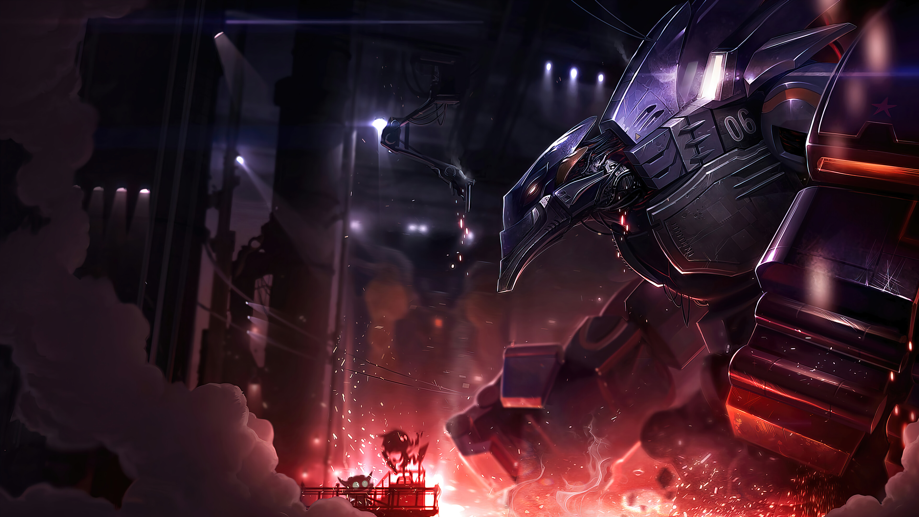 A stunning 4K desktop wallpaper featuring the Mecha Malphite skin from League of Legends.