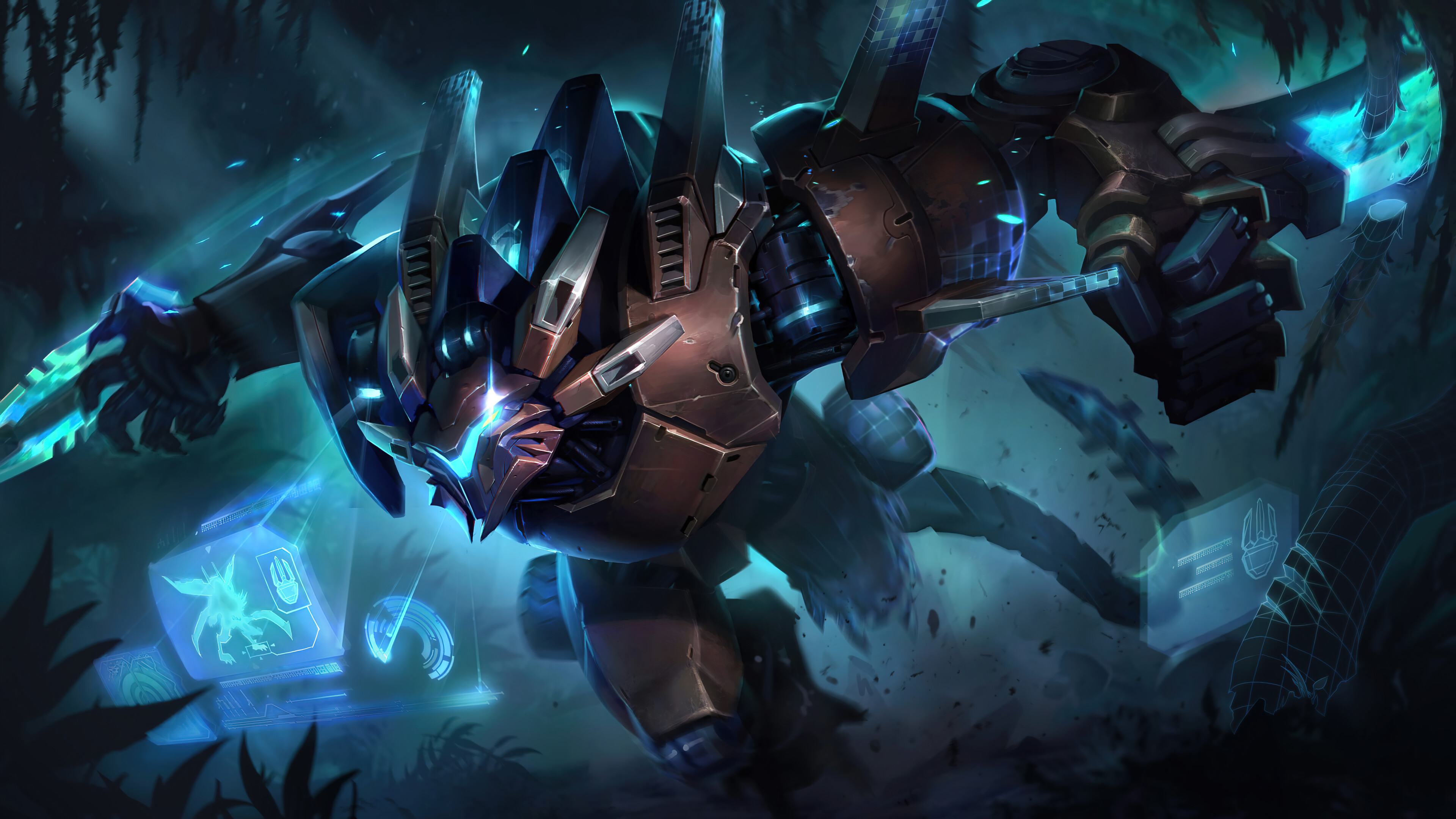 A stunning 4K desktop wallpaper featuring the Mecha Rengar skin from League of Legends.