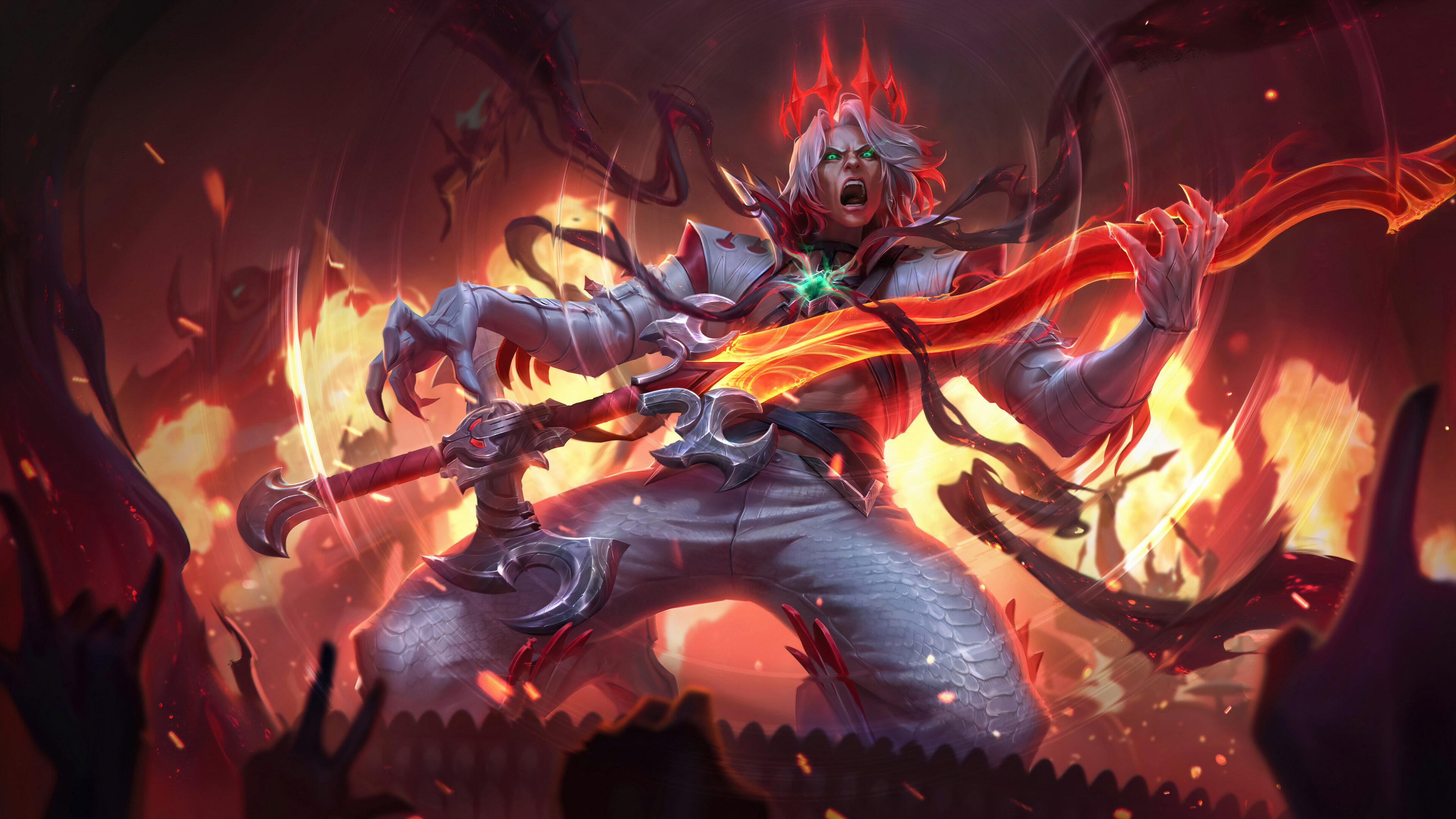 A captivating 4K wallpaper showcasing the Pentakill Viego skin from League of Legends. Viego, the Ruined King, is depicted in a powerful pose, emanating dark energy and surrounded by the remnants of his fallen foes.