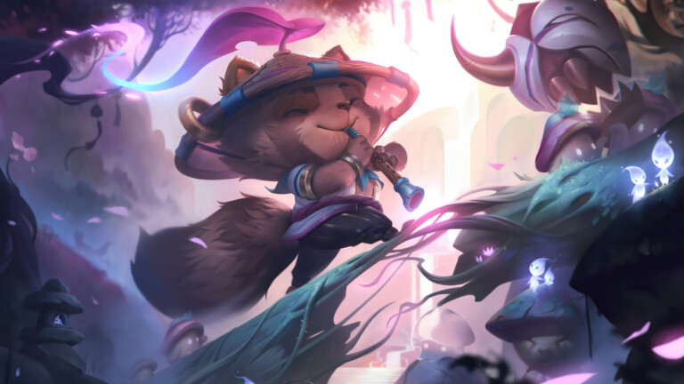 A beautiful 4K desktop wallpaper featuring the Spirit Blossom Teemo skin from League of Legends.