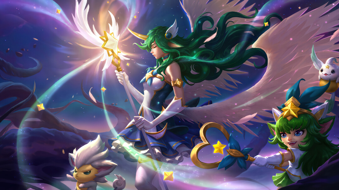 A stunning 4K desktop wallpaper featuring Star Guardian Soraka skin from Legends of Runeterra.