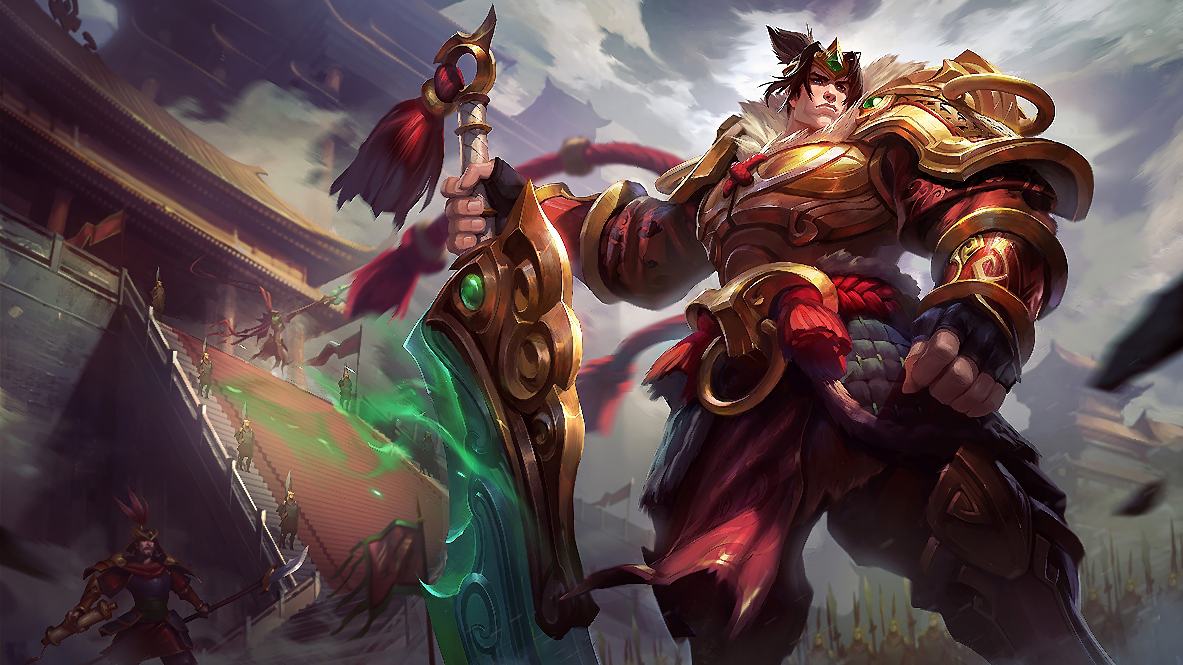 A stunning 4K desktop wallpaper featuring the Warring Kingdoms Garen Skin from League of Legends.