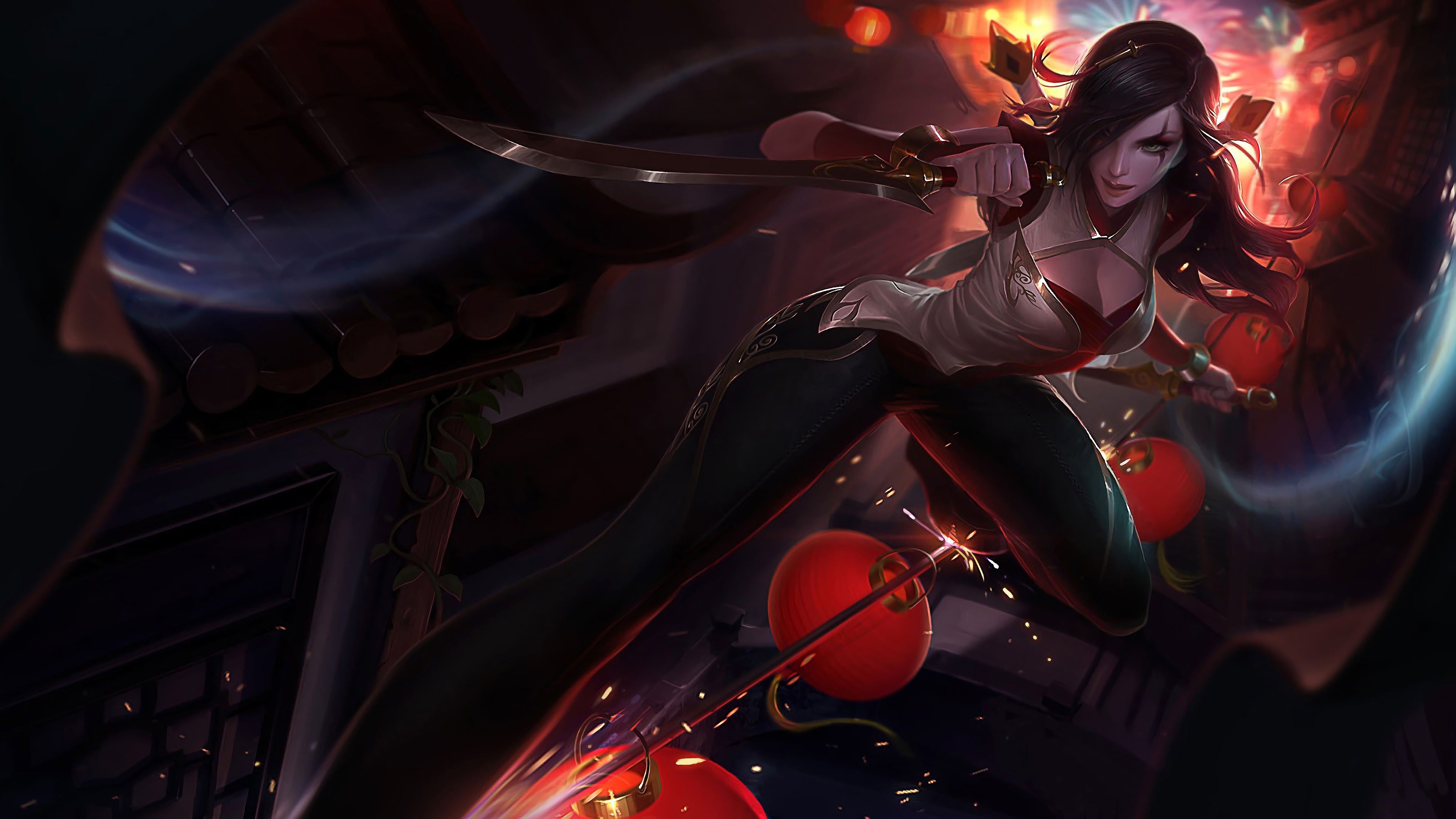 A stunning 4K desktop wallpaper featuring the Warring Kingdoms Katarina skin from League of Legends.