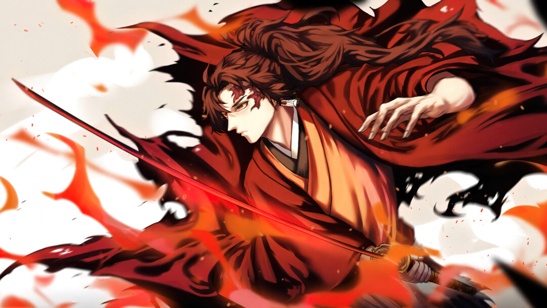 A stunning 4K wallpaper featuring Yoriichi Tsugikuni, a character from the popular Japanese anime and manga series, Demon Slayer. This anime wallpaper showcases Yoriichi's intense fighting spirit and unique swordsmanship.