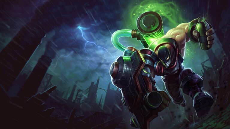 A captivating 4K wallpaper showcasing the Augmented Singed skin from League of Legends. Singed, the Mad Chemist, is depicted in his augmented form, with enhanced armor and futuristic technology.