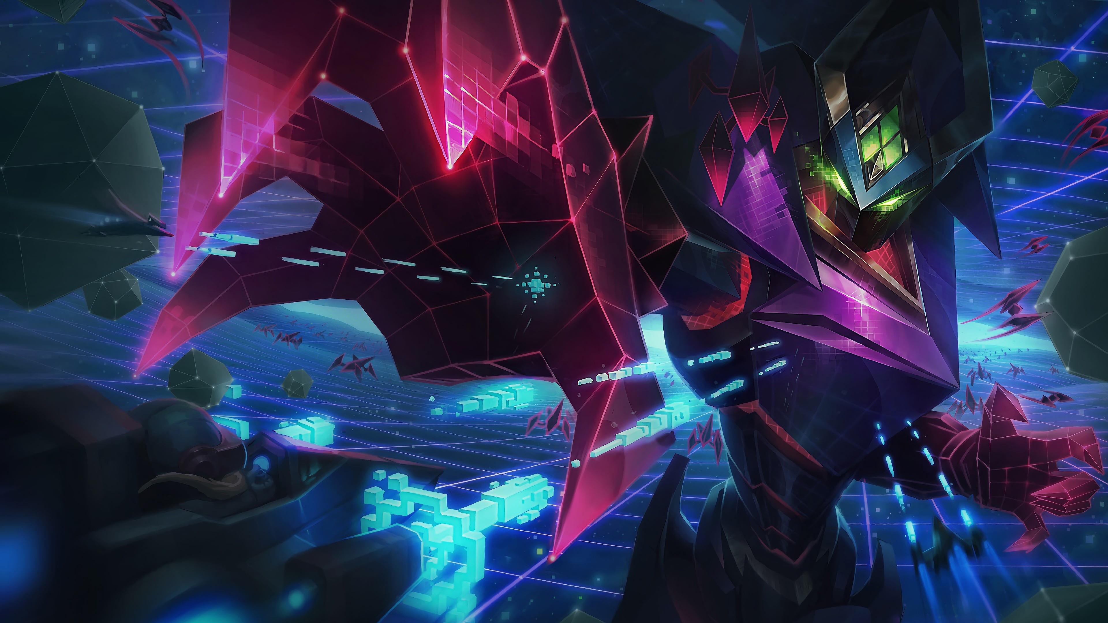 A captivating 4K wallpaper featuring the Battle Boss Malzahar skin from League of Legends. Malzahar, the Void Prophet, is transformed into a formidable boss with dark powers and an otherworldly appearance.