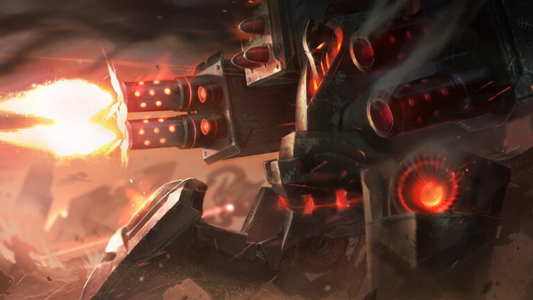 A captivating 4K wallpaper showcasing the Battlecast Urgot skin from League of Legends. This menacing skin transforms Urgot into a formidable mechanical monstrosity, with powerful limbs and glowing red eyes, ready to unleash destruction on the battlefield.
