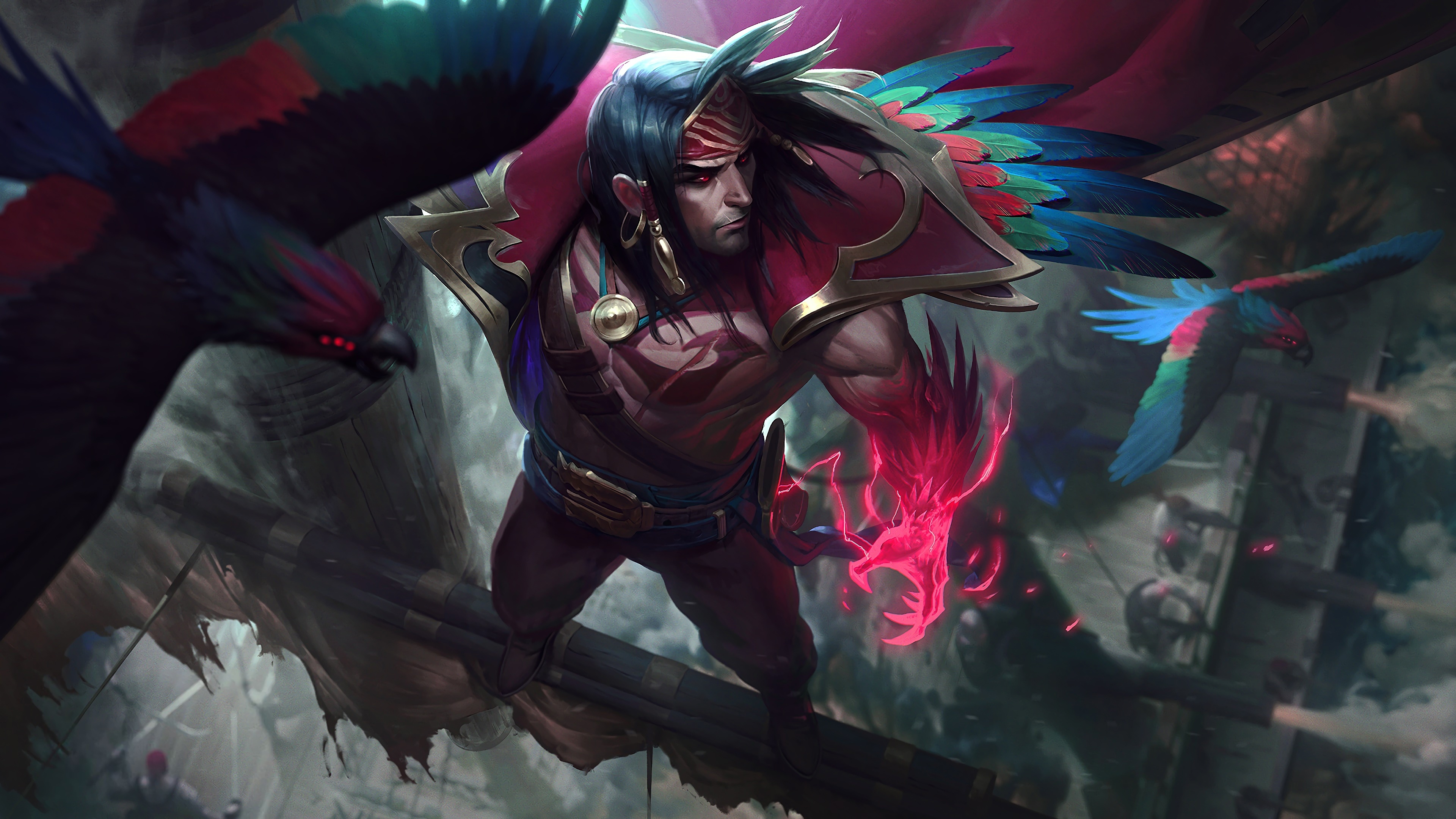 A captivating 4K wallpaper featuring the Bilgewater Swain Skin from the popular game League of Legends. This dark and fantastical artwork showcases Swain, a formidable character, in stunning detail.